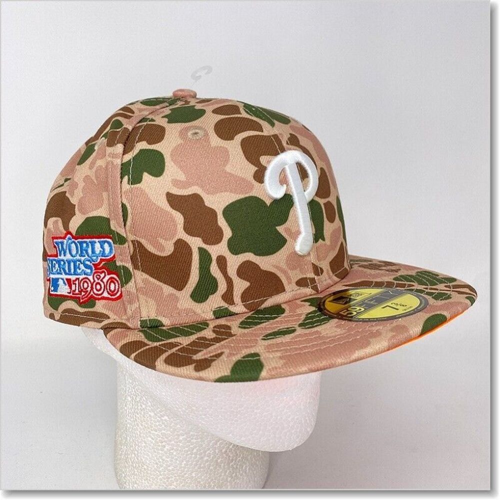 NWT Philadelphia Phillies Fitted Hat 7 3/8 1980 World Series Duck Camo MLB